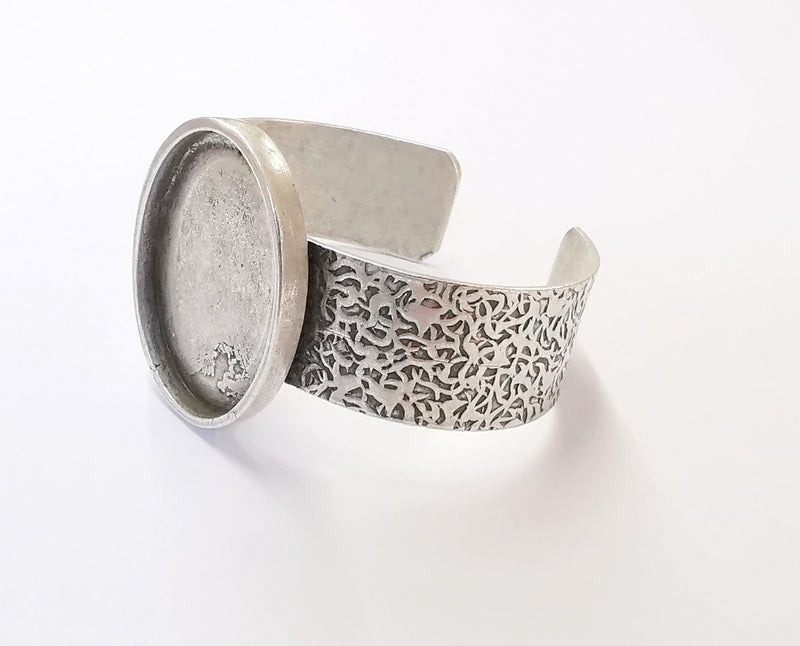 Bracelet Blank Resin Bangle Dry Flower inlay Blank Cuff Bezel Glass Cabochon Base Textured Adjustable Antique Silver (40x30mm ) G24417