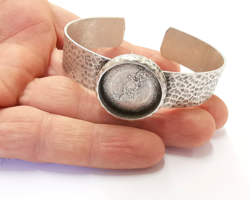 Bracelet Blank Resin Bangle Dry Flower inlay Blank Cuff Bezel Glass Cabochon Base Hammered Adjustable Antique Silver (22mm ) G20044