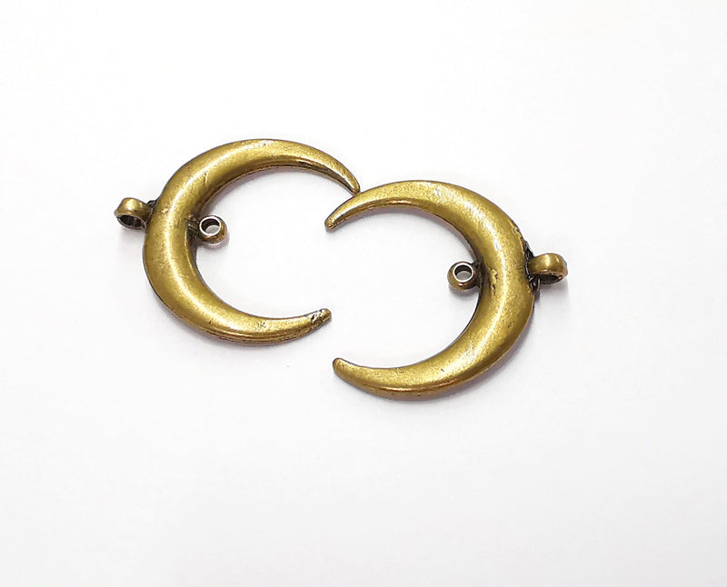 2 Crescent Charm Connector Moon Charm Antique Bronze Plated Pendants  (28x28mm)  G20045