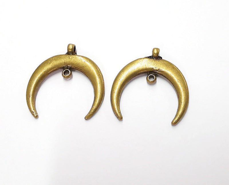 2 Crescent Charm Connector Moon Charm Antique Bronze Plated Pendants  (28x28mm)  G20045