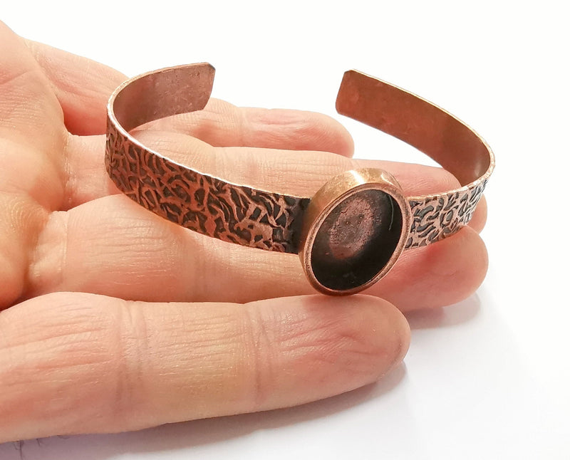 Bracelet Blank Resin Bangle Dry Flower inlay Blank Cuff Bezel Glass Cabochon Base Textured Adjustable Antique Copper (18x13mm ) G20048