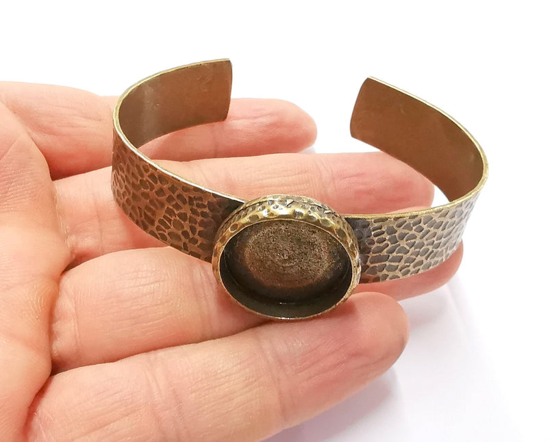 Bracelet Blank Resin Bangle Dry Flower inlay Blank Cuff Bezel Glass Cabochon Base Hammered Adjustable Antique Bronze (22mm ) G20049
