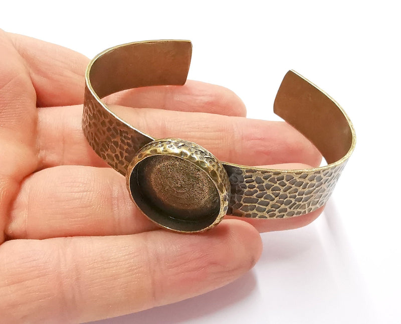Bracelet Blank Resin Bangle Dry Flower inlay Blank Cuff Bezel Glass Cabochon Base Hammered Adjustable Antique Bronze (22mm ) G20049