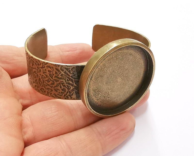 Bracelet Blank Resin Bangle Dry Flower inlay Blank Cuff Bezel Glass Cabochon Base Textured Adjustable Antique Bronze (40mm ) G20050
