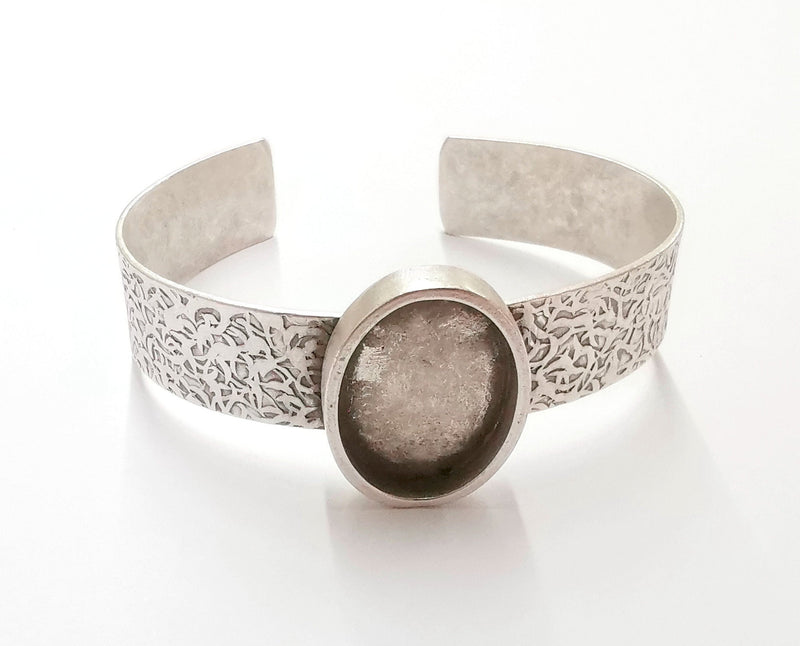 Bracelet Blank Resin Bangle Dry Flower inlay Blank Cuff Bezel Glass Cabochon Base Textured Adjustable Antique Silver (25x18mm ) G20051