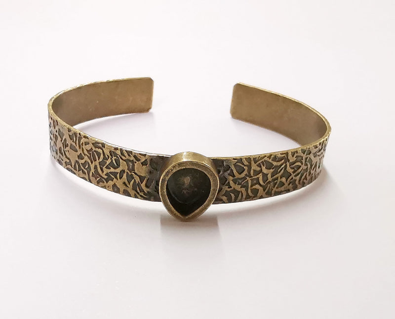 Bracelet Blank Resin Bangle Dry Flower inlay Blank Cuff Bezel Glass Cabochon Base Textured Adjustable Antique Bronze (10x8mm ) G20052