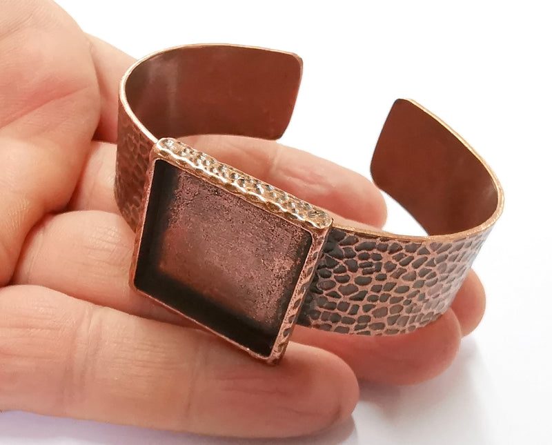 Bracelet Blank Resin Bangle Dry Flower inlay Blank Cuff Bezel Glass Cabochon Base Hammered Adjustable Antique Copper (25x25mm ) G20053