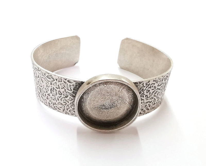 Bracelet Blank Resin Bangle Dry Flower inlay Blank Cuff Bezel Glass Cabochon Base Textured Adjustable Antique Silver (25mm ) G20054