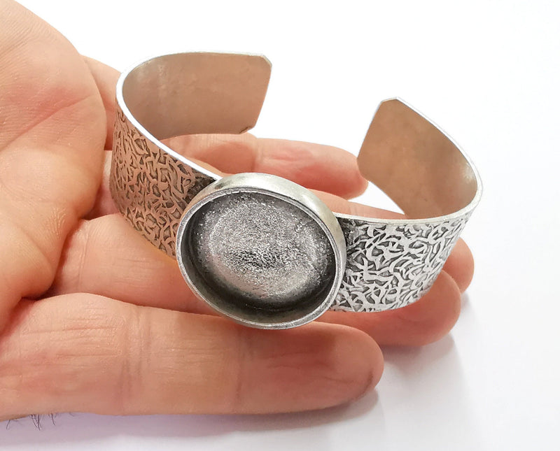 Bracelet Blank Resin Bangle Dry Flower inlay Blank Cuff Bezel Glass Cabochon Base Textured Adjustable Antique Silver (25mm ) G20054