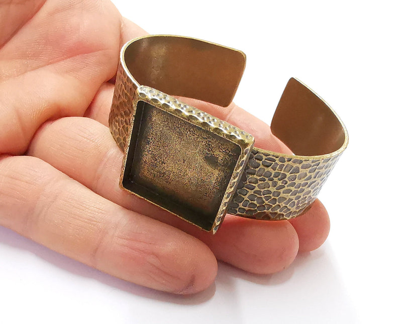 Bracelet Blank Resin Bangle Dry Flower inlay Blank Cuff Bezel Glass Cabochon Base Hammered Adjustable Antique Bronze (25x25mm ) G20055