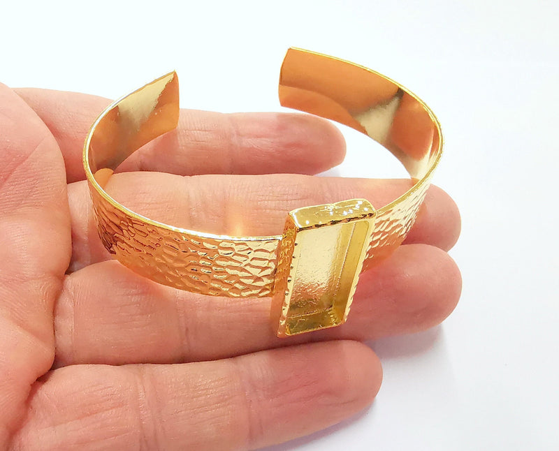 Bracelet Blank Resin Bangle Dry Flower inlay Blank Cuff Bezel Glass Cabochon Base Hammered Adjustable Gold Plated  (25x10mm ) G20057