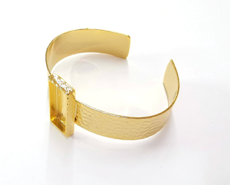 Bracelet Blank Resin Bangle Dry Flower inlay Blank Cuff Bezel Glass Cabochon Base Hammered Adjustable Gold Plated  (25x10mm ) G20057