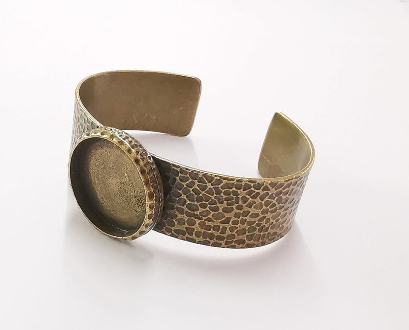 Bracelet Blank Resin Bangle Dry Flower inlay Blank Cuff Bezel Glass Cabochon Base Hammered Adjustable Antique Bronze (30mm ) G20059