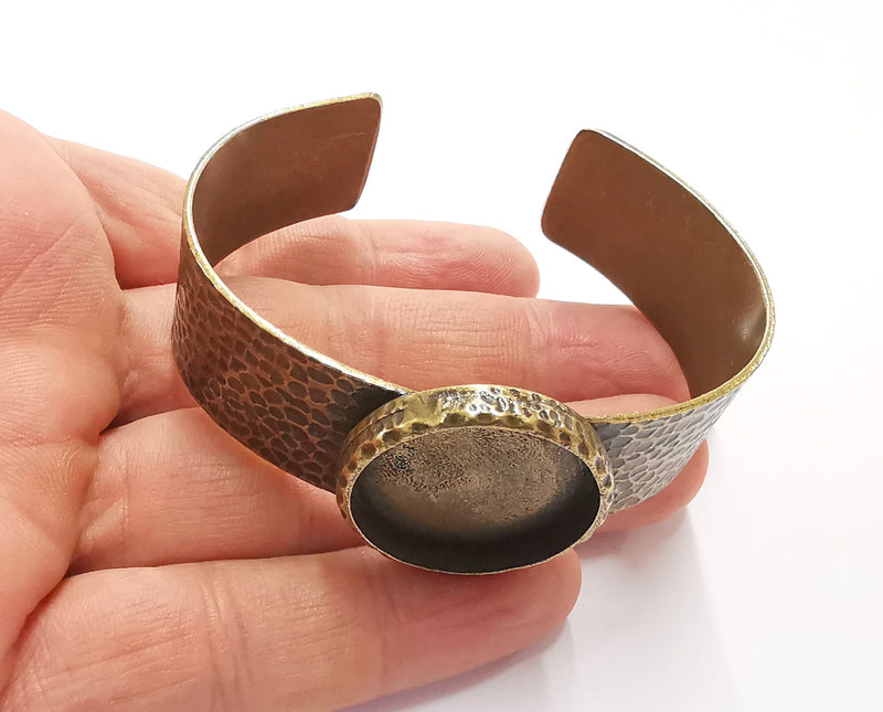 Bracelet Blank Resin Bangle Dry Flower inlay Blank Cuff Bezel Glass Cabochon Base Hammered Adjustable Antique Bronze (30mm ) G20059