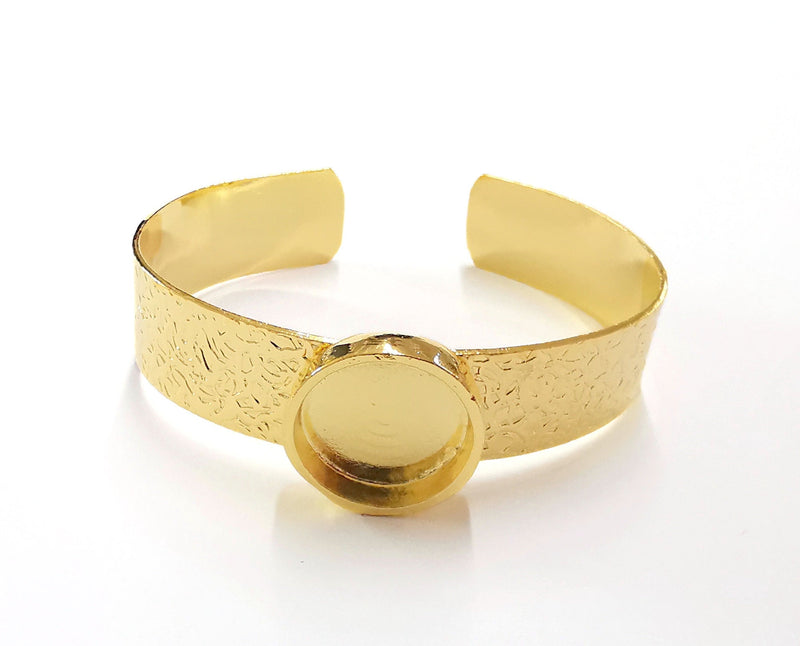 Bracelet Blank Resin Bangle Dry Flower inlay Blank Cuff Bezel Glass Cabochon Base Textured Adjustable Gold Plated  (16mm ) G20061