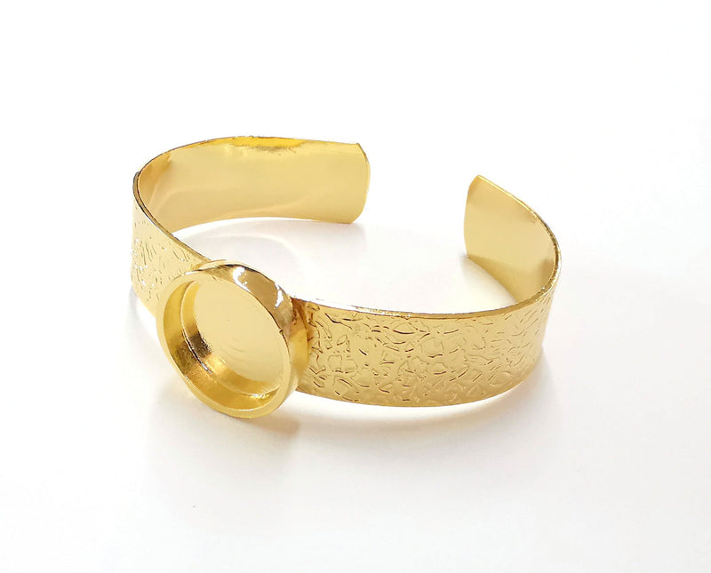 Bracelet Blank Resin Bangle Dry Flower inlay Blank Cuff Bezel Glass Cabochon Base Textured Adjustable Gold Plated  (16mm ) G20061