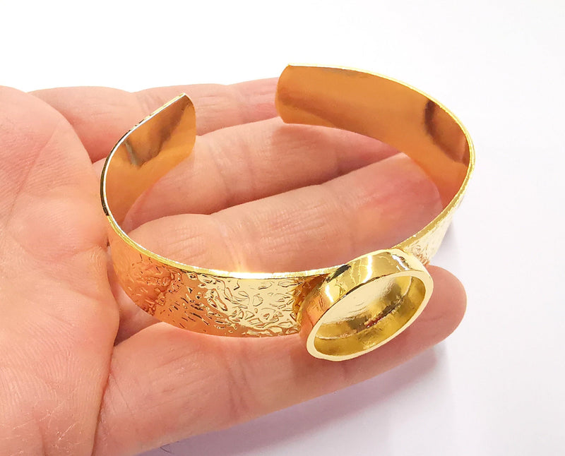 Bracelet Blank Resin Bangle Dry Flower inlay Blank Cuff Bezel Glass Cabochon Base Textured Adjustable Gold Plated  (16mm ) G20061