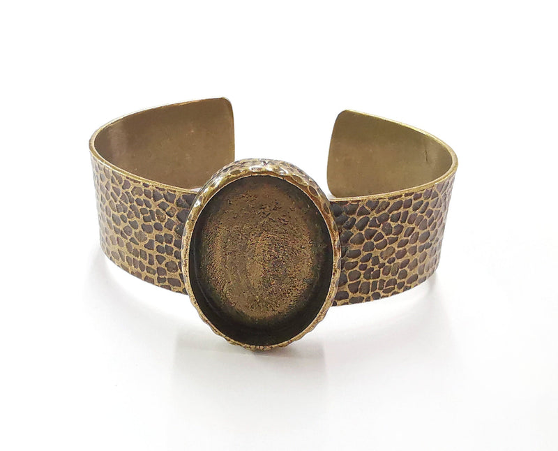 Bracelet Blank Resin Bangle Dry Flower inlay Blank Cuff Bezel Glass Cabochon Base Hammered Adjustable Antique Bronze (30x22mm ) G20062