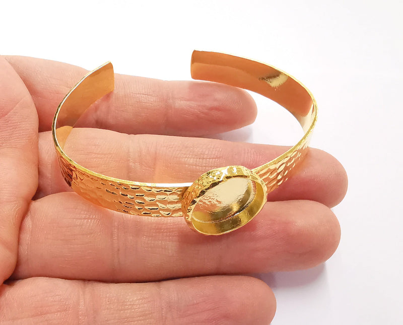 Bracelet Blank Resin Bangle Dry Flower inlay Blank Cuff Bezel Glass Cabochon Base Hammered Adjustable Gold Plated  (18mm ) G20063
