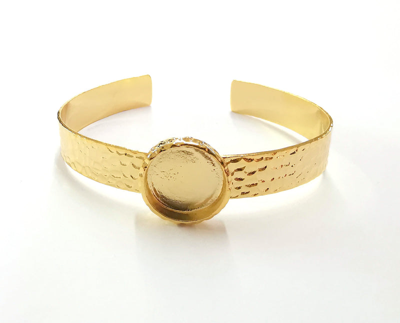 Bracelet Blank Resin Bangle Dry Flower inlay Blank Cuff Bezel Glass Cabochon Base Hammered Adjustable Gold Plated  (18mm ) G20063