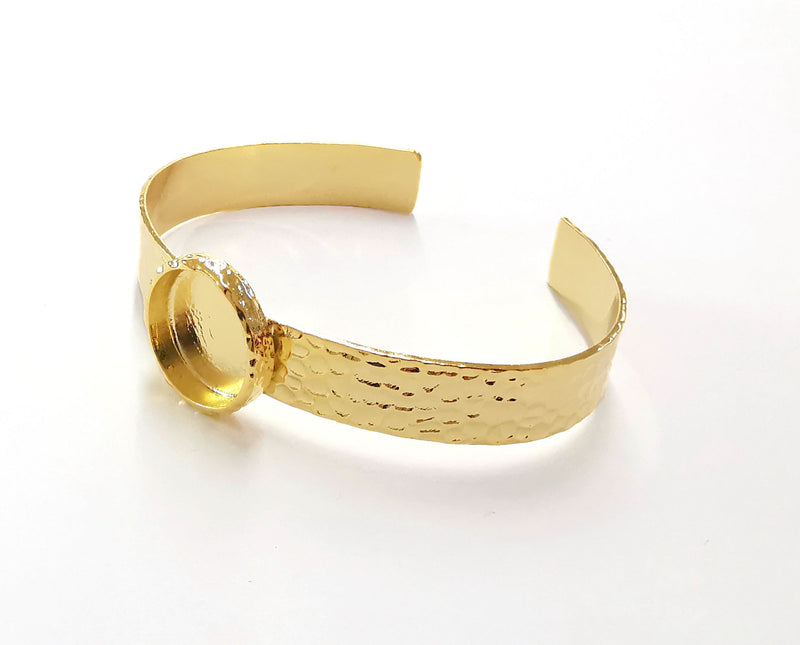 Bracelet Blank Resin Bangle Dry Flower inlay Blank Cuff Bezel Glass Cabochon Base Hammered Adjustable Gold Plated  (18mm ) G20063