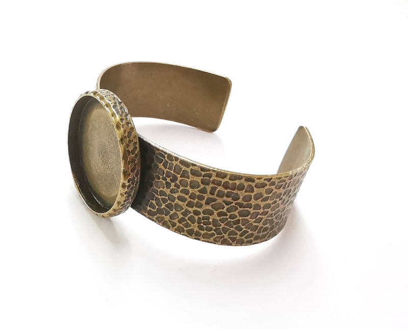 Bracelet Blank Resin Bangle Dry Flower inlay Blank Cuff Bezel Glass Cabochon Base Hammered Adjustable Antique Bronze (25mm ) G20064