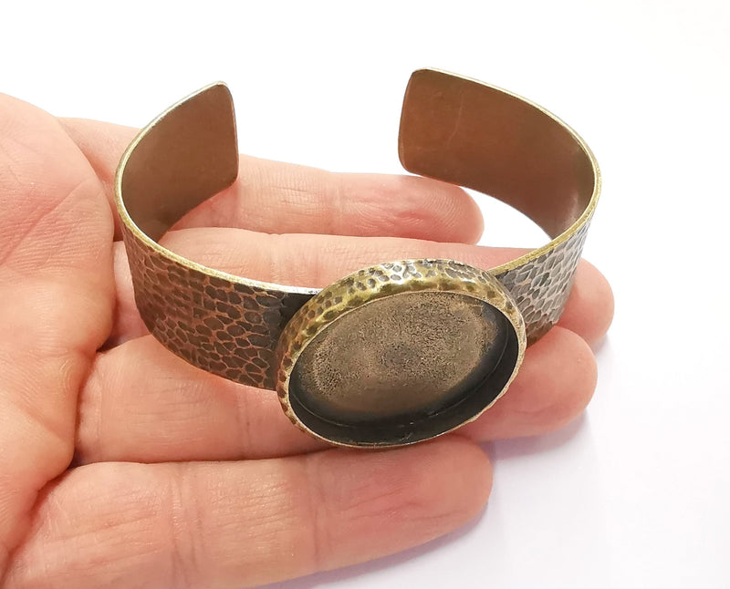 Bracelet Blank Resin Bangle Dry Flower inlay Blank Cuff Bezel Glass Cabochon Base Hammered Adjustable Antique Bronze (25mm ) G20064