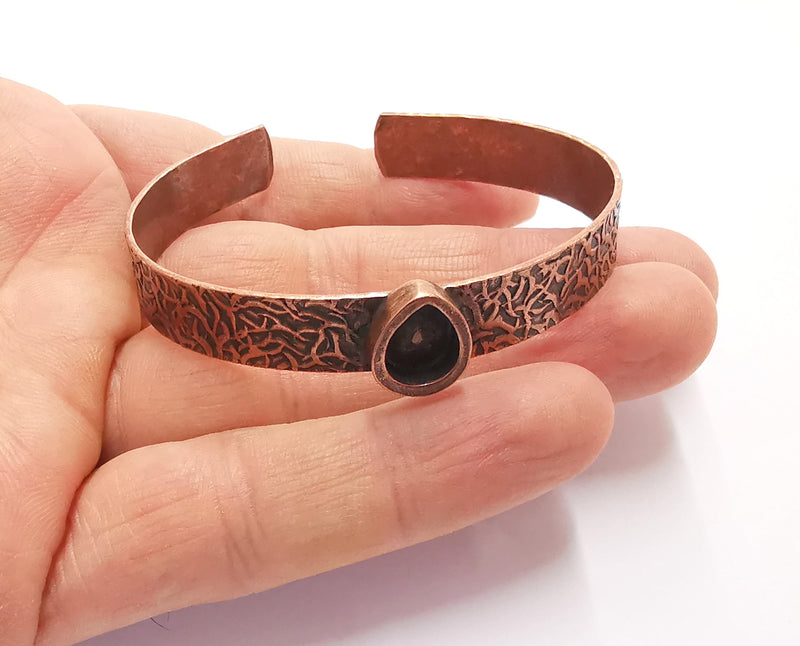 Bracelet Blank Resin Bangle Dry Flower inlay Blank Cuff Bezel Glass Cabochon Base Textured Adjustable Antique Copper (10x8mm ) G23864