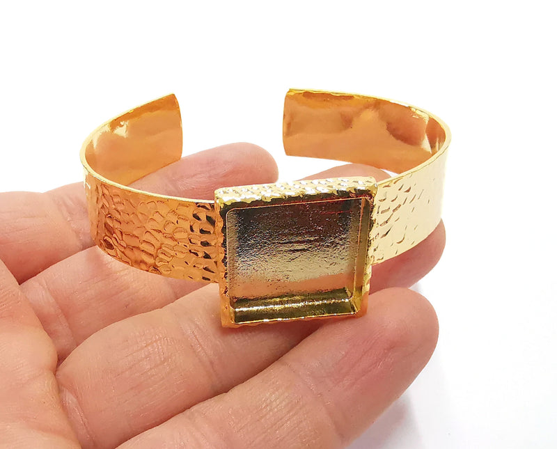 Bracelet Blank Resin Bangle Dry Flower inlay Blank Cuff Bezel Glass Cabochon Base Hammered Adjustable Gold Plated  (20x20mm ) G20066