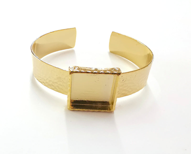 Bracelet Blank Resin Bangle Dry Flower inlay Blank Cuff Bezel Glass Cabochon Base Hammered Adjustable Gold Plated  (20x20mm ) G20066
