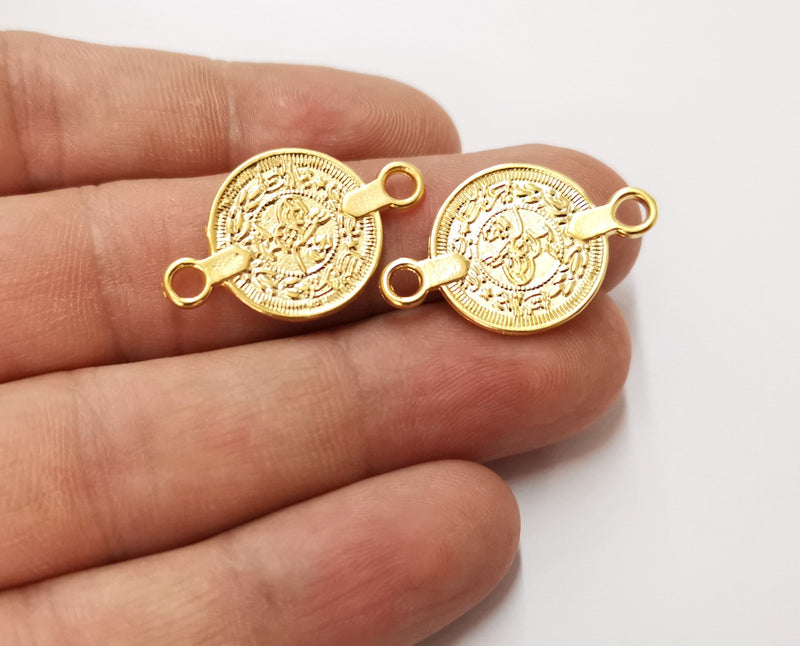 4 Coin Charms Connector Gold Plated Charms (28x17mm)  G19651