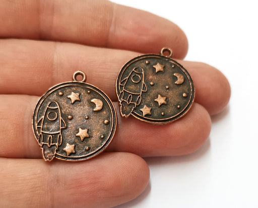 4 Space Charms Antique Copper Plated Charms (29x24mm) G19655