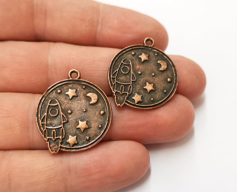 4 Space Charms Antique Copper Plated Charms (29x24mm) G19655