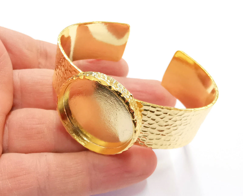 Bracelet Blank Resin Bangle Dry Flower inlay Blank Cuff Bezel Glass Cabochon Base Textured Adjustable Gold Plated  (30x22mm ) G20071