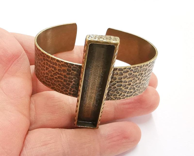 Bracelet Blank Resin Bangle Dry Flower inlay Blank Cuff Bezel Glass Cabochon Base Hammered Adjustable Antique Bronze (50x10mm ) G20072