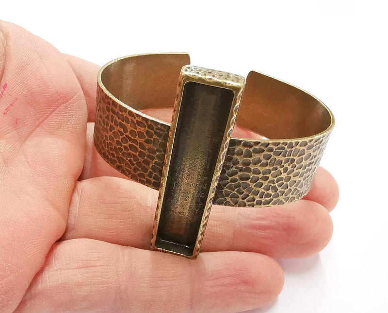 Bracelet Blank Resin Bangle Dry Flower inlay Blank Cuff Bezel Glass Cabochon Base Hammered Adjustable Antique Bronze (50x10mm ) G20072