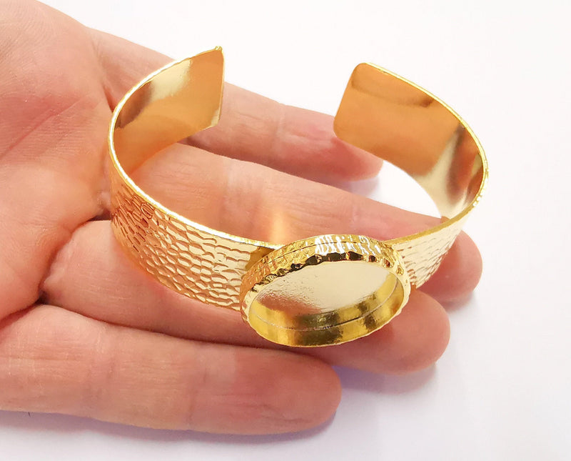 Bracelet Blank Resin Bangle Dry Flower inlay Blank Cuff Bezel Glass Cabochon Base Hammered Adjustable Gold Plated  (25mm ) G20944