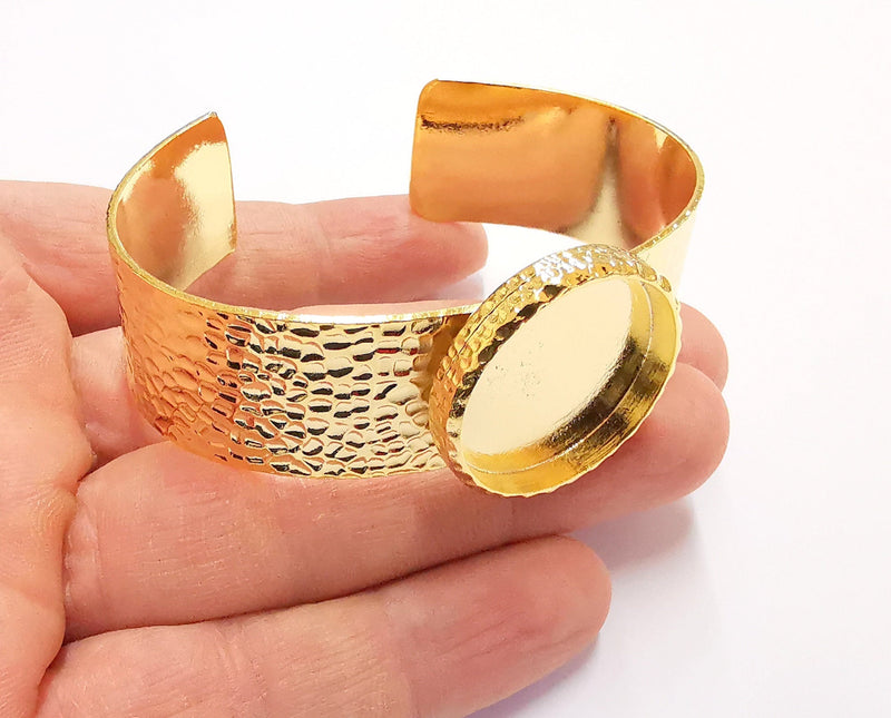 Bracelet Blank Resin Bangle Dry Flower inlay Blank Cuff Bezel Glass Cabochon Base Hammered Adjustable Gold Plated  (25mm ) G20944