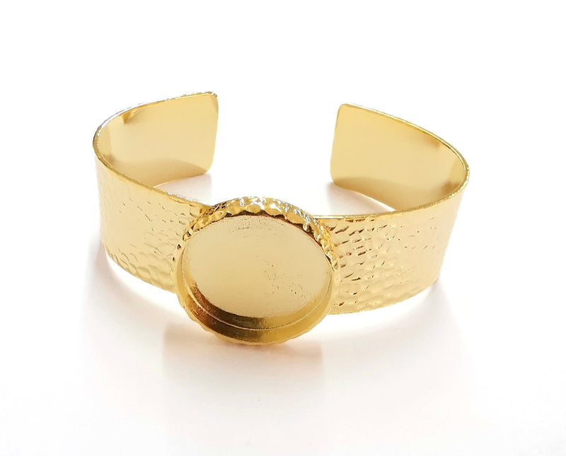 Bracelet Blank Resin Bangle Dry Flower inlay Blank Cuff Bezel Glass Cabochon Base Hammered Adjustable Gold Plated  (25mm ) G20944
