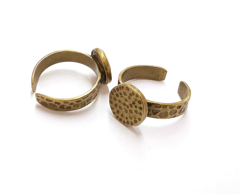 Ring Blank Setting Hammered Ring Base Bezel Ring Backs Glass Cabochon Mounting Adjustable Antique Bronze Plated Ring (11mm ) G20074
