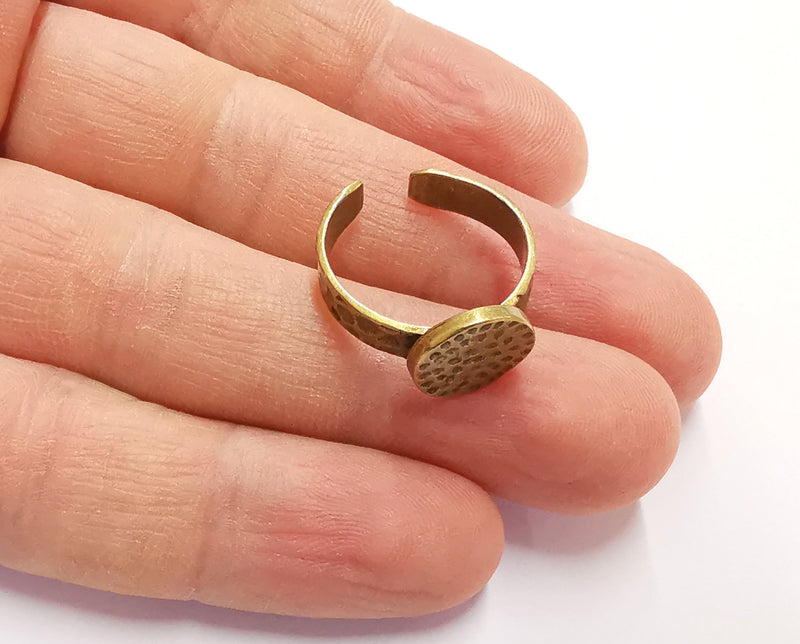 Ring Blank Setting Hammered Ring Base Bezel Ring Backs Glass Cabochon Mounting Adjustable Antique Bronze Plated Ring (11mm ) G20074