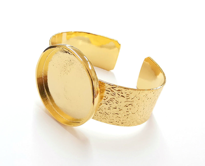 Bracelet Blank Resin Bangle Dry Flower inlay Blank Cuff Bezel Glass Cabochon Base Textured Adjustable Gold Plated  (35mm ) G20075