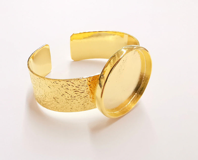 Bracelet Blank Resin Bangle Dry Flower inlay Blank Cuff Bezel Glass Cabochon Base Textured Adjustable Gold Plated  (35mm ) G20075