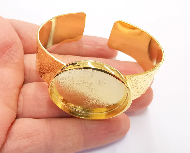 Bracelet Blank Resin Bangle Dry Flower inlay Blank Cuff Bezel Glass Cabochon Base Textured Adjustable Gold Plated  (35mm ) G20075