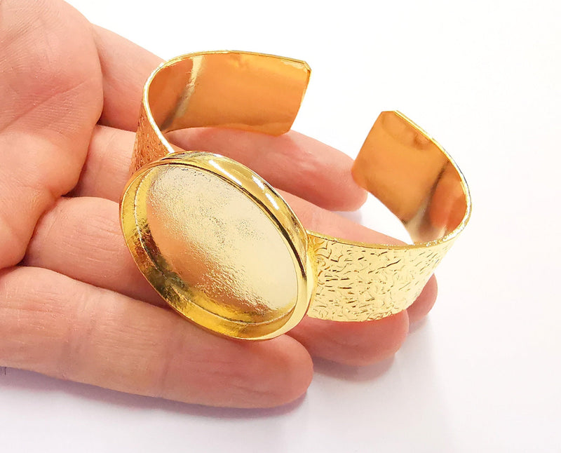 Bracelet Blank Resin Bangle Dry Flower inlay Blank Cuff Bezel Glass Cabochon Base Textured Adjustable Gold Plated  (35mm ) G20075