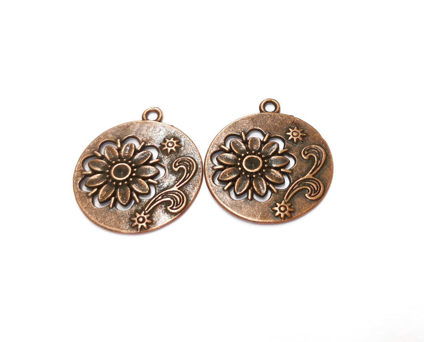 4 Flowers Charms Antique Copper Plated Charms (30x26mm)  G19667