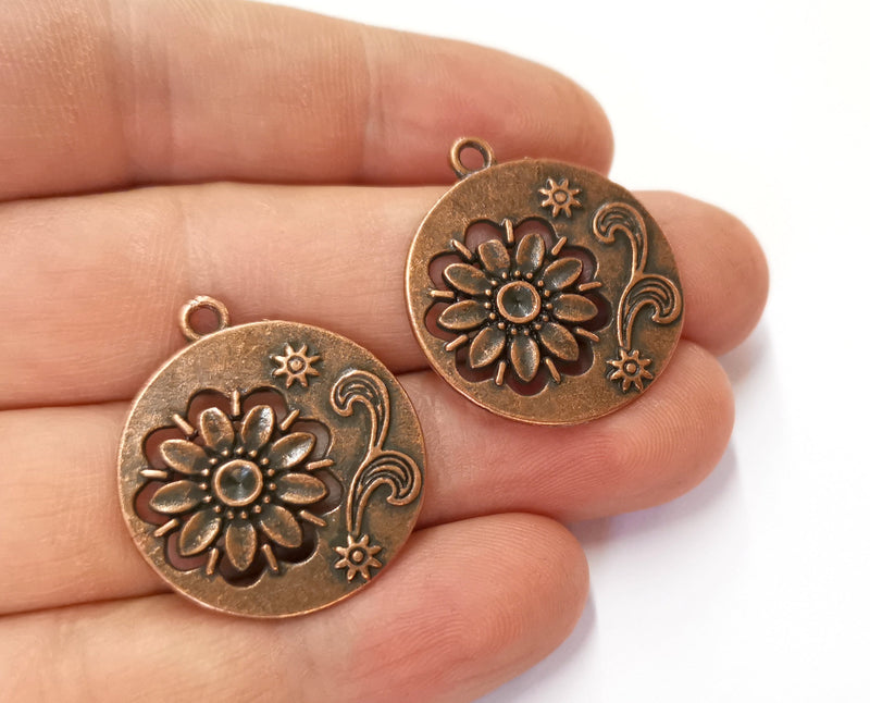4 Flowers Charms Antique Copper Plated Charms (30x26mm)  G19667