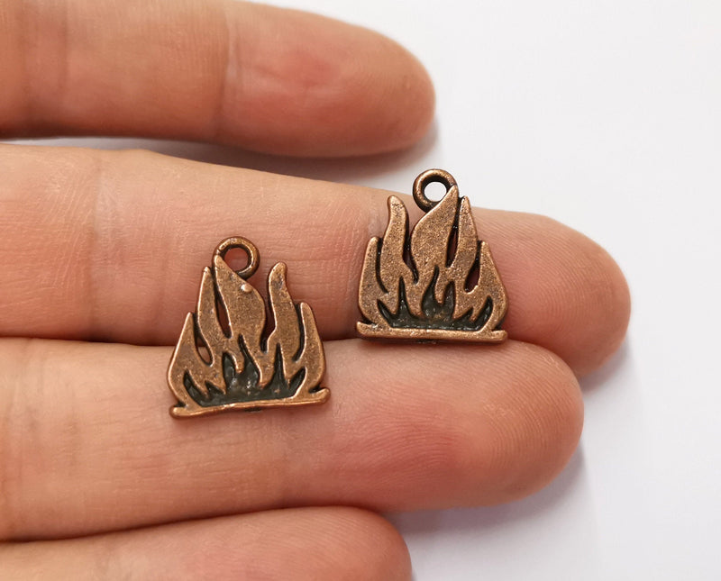 6 Flame Charms Antique Copper Plated Charms (18x15mm)  G19668