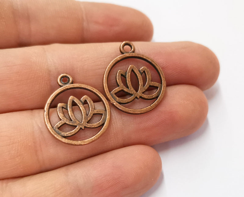 6 Lotus Charms Antique Copper Plated Charms (24x20mm)  G19670