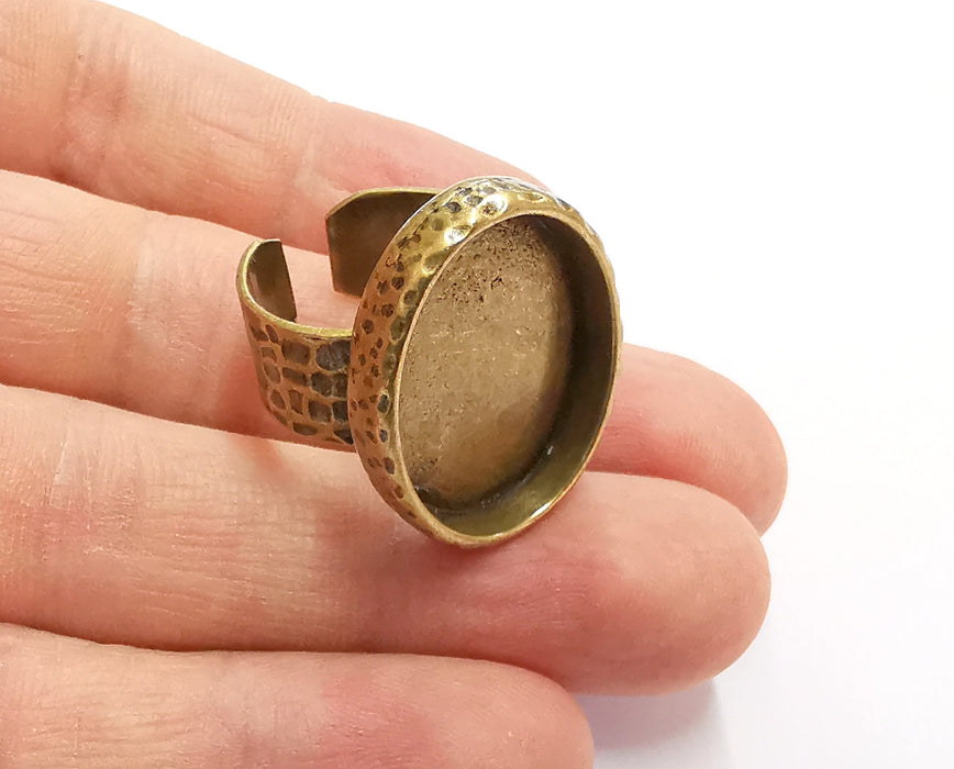 Ring Blank Setting Cabochon Base inlay Ring Back Mounting Adjustable Ring Base Bezel (25x18mm oval blank)Antique Bronze Plated G20085